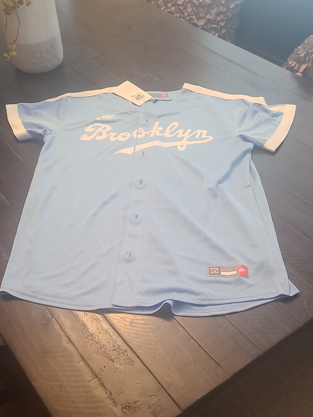 Nike Light Blue Brooklyn Baseball-Style Button Down Shirt Youth 18/20